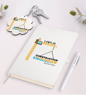 BK Gift Kişiye Özel İnşaat Mühendisi Siyah Defter Kalem Ve Anahtarlık Hediye Seti-1 (Model 2)