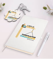 BK Gift Kişiye Özel İnşaat Mühendisi Siyah Defter Kalem Ve Anahtarlık Hediye Seti-1 (Model 2)