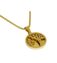 Kadın Hayat Ağacı ve Sim Detay Yuvarlak Model Çelik Kolye (Gold)
