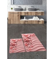 EVDEYA 3D Baskılı Yıkanabilir Modern İkili Banyo Halısı Paspas Klozet Takımı, KLOZET-48-GRİ, (Kırmızı)