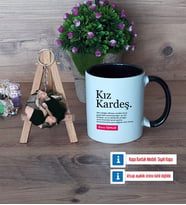 Kız Kardeş Kupa Bardak Beyaz ve Fotoğraflı Ahşap Anahtarlık Hediye (Model 11)