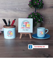 Doğum Günü Hediyesi Hediye Seti Dekoratif Taş, Kalemlik, Ahşap Altlıklı Türk Kahvesi Fincanı Hediye (Model 5)