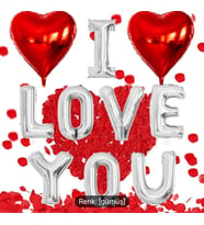 I LOVE YOU FOLYO BALON SET (Gümüş)