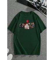 Korku Karakterleri Baskılı Unisex Oversize Tshirt (Yeşil)