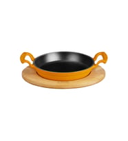 Lava Döküm Yuvarlak Sahan Döküm Demir Yekpare Çift Kulplu Kayın Servis Ahşabı. Çap(Ø)20cm. (Turuncu)