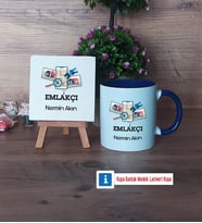Emlakçı Dekoratif Taş, Kupa Bardak Kırmızı Hediye (Model 2)
