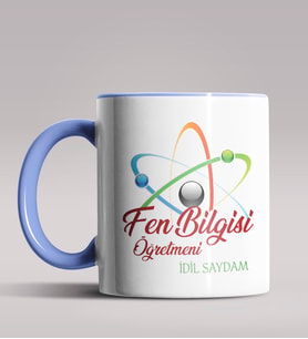Kişiye Özel Fen Bilgisi Öğretmeni Tasarımlı Siyah Renk Kupa 2 (Mavi)