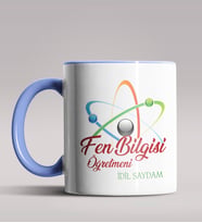 Kişiye Özel Fen Bilgisi Öğretmeni Tasarımlı Siyah Renk Kupa 2 (Mavi)