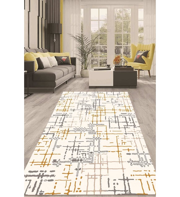 Dijital Kaymaz Taban Yıkanabilir Modern Renkli Salon Halısı Mutfak Halısı Yolluk ND-HT-643 (Krem)