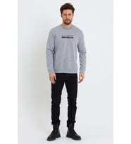 Erkek Bisiklet Yaka Regular Fit Brooklyn Baskılı İnce Sweatshirt SPR23SW330 ( Gri-Melanj)