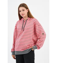 Çizgili Kapüşonlu Sweatshirt (UNX-00242-WN) (Pembe)