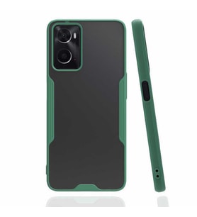 Oppo A96 4G Kılıf Kamera Korumalı Arkası Şeffaf Silikon (Koyu Yeşil)