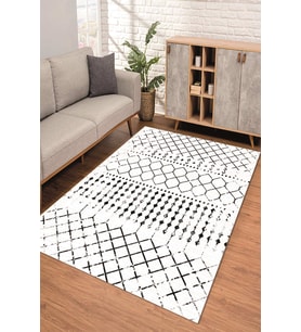 Dijital Kaymaz Taban Yıkanabilir Renkli Salon Halısı Mutfak Halısı Yolluk ND-SD-1167 (Beyaz)