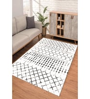 Dijital Kaymaz Taban Yıkanabilir Renkli Salon Halısı Mutfak Halısı Yolluk ND-SD-1167 (Beyaz)