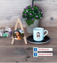 Tatlı Penguen Türk Kahvesi Fincanı Ahşap Altlıklı ve Fotoğraflı Ahşap Anahtarlık Hediye (Model 7)