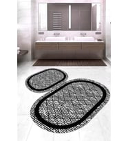 Dijital Baskılı Kaymaz Taban Yıkanabilir Oval 2'li Klozet Takımı Banyo Paspası NOKZ-HS-454 (Gri)