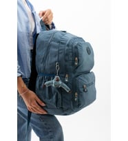 Kadın Sırt Çantası Hafif Kumaş Çok Cepli Kabin Boy Seyahat Çantası 43*30 Cm (Mavi)