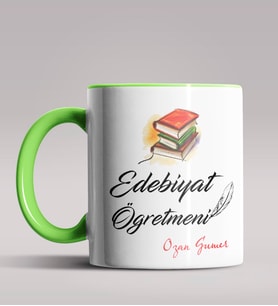 Kişiye Özel Edebiyat Öğretmeni Tasarım Siyah Renk Kupa Bardak  (Yeşil)