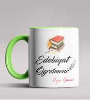 Kişiye Özel Edebiyat Öğretmeni Tasarım Siyah Renk Kupa Bardak  (Yeşil)