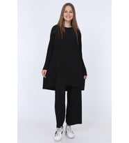 Kadın Pantolon Tunik Pliseli İkili Takım 5219 (Siyah)