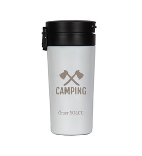 İsme Özel Premium Çelik Termos Bardak Kilitli Kapaklı 350 ML - Camping (Beyaz)
