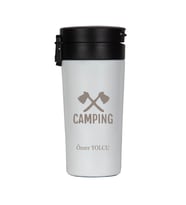 İsme Özel Premium Çelik Termos Bardak Kilitli Kapaklı 350 ML - Camping (Beyaz)