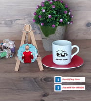 Uykucu Panda Türk Kahvesi Fincanı Ahşap Altlıklı ve Fotoğraflı Ahşap Anahtarlık Hediye (Model 3)