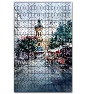 Cakapuzzle Şirin Sokak Dükkanlar ve Çan Kulesi Puzzle Yapboz MDF (Ahşap) (1000 Parça)