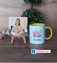 Türkçe Öğretmeni Fotoğraflı Dekoratif Taş, Kupa Bardak Beyaz Hediye (Model 7)