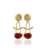 Kadir Jewellery 22 Ayar Altın Kaplama Vintage Küpe -El İşçiliği Ve Hipoalerjenik Küpe (Kırmızı)