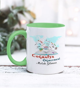 Coğrafya Öğretmeni Tasarımlı Kişiye Özel Kupa Bardak (Yeşil)