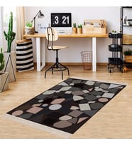 Taş Desenli Geometrik Şekilli Dijital Baskı Yıkanabilir Kaymaz Taban Modern Salon Halısı (Gri)