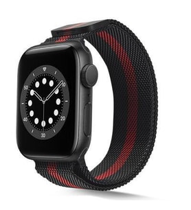 Apple Watch Seri 2/3/4/5/6/7/8/se 38mm-40mm-41mm Uyumlu Hasır Metal Kordon (Siyah-Kırmızı)