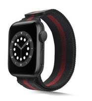 Apple Watch Seri 2/3/4/5/6/7/8/se 38mm-40mm-41mm Uyumlu Hasır Metal Kordon (Siyah-Kırmızı)