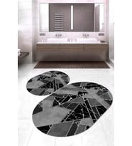 Dijital Baskılı Kaymaz Taban Yıkanabilir Oval 2'li Klozet Takımı Banyo Paspası NOKZ-HT-167 (Siyah)