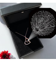 100 DİLDE SENİ SEVİYORUM YAZAN KALP KOLYE & IŞIKLI KUTULU 925 Ayar Gümüş Kolye (Rose)