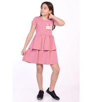 Toontoy Kız Çocuk I Love Rock Baskılı Elbise (Gül Kurusu)