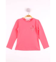 Toontoy Kız Çocuk Göğsü Çiçek Nakışlı T-Shirt (Beyaz)
