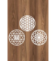 UNT Ahşap Yaşam Çiçeği Sri Yantra Torus Nefesi Üçlü Dekoratif Tablo Duvar Süsü Ev Hediyesi (Beyaz)