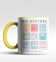 Kişiye Özel Diş Doktoru Tasarımlı Siyah Kupa (Beyaz-Sarı)