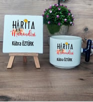 Harita Mühendisi Hediye Seti Kupa Bardak T Kulplu ve Dekoratif Taş Mühendisler Günü Hediye (Model 2)