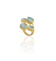Kadir Jewellery 22 Ayar Altın Kaplama Zirkon Taşlı Kadın Vintage Yüzük (Açık Mavi)