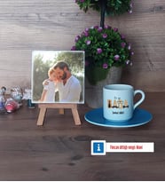 Babaya Doğum Günü Hediyesi Fotoğraflı Dekoratif Taş, Ahşap Altlıklı Türk Kahvesi Fincanı Hediye Babalar Günü Hediyesi (Model 5)