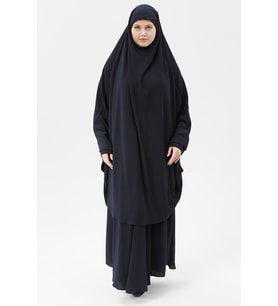 Kadın Tesettür Medine İpeği Çarşaf Takımı Peçeli Sufle ve Etek (Lacivert)
