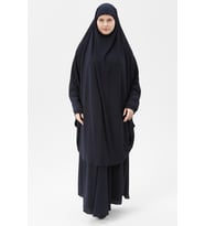 Kadın Tesettür Medine İpeği Çarşaf Takımı Peçeli Sufle ve Etek (Lacivert)