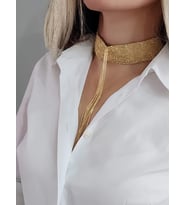 15 Sıralı Zincir Dokuma Sallantılı Vücut Tasma Choker El Yapımı Kolye (Gold)