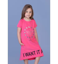 Toontoy Kız Çocuk  I Want It All Baskılı Elbise (Fuşya)