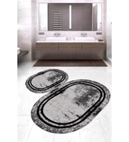 Dijital Baskılı Kaymaz Taban Yıkanabilir Oval 2'li Klozet Takımı Banyo Paspası NOKZ-SD-443 (Siyah)