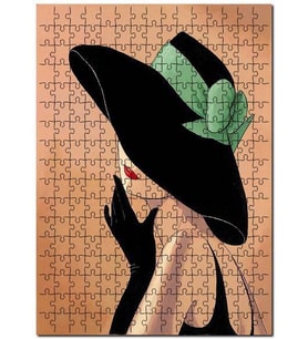 Cakapuzzle Yeşil Kurdeleli Şapkalı Kadın Görseli Puzzle Yapboz MDF (Ahşap) (1000 Parça)