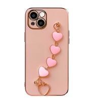 Ally iPhone 13 6.1inç Kılıf Kalp Bileklik Tutuculu Lüx Silikon Askılı Kılıf (Pembe)